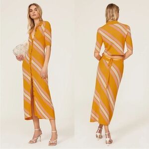 DEREK LAM 10 CROSBY "Aurelia" Waist Tie Open Back Stripe Button Knit Midi SZ M